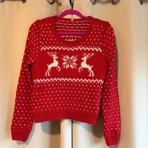 Red and white Reindeer Pattern Women's Sweater